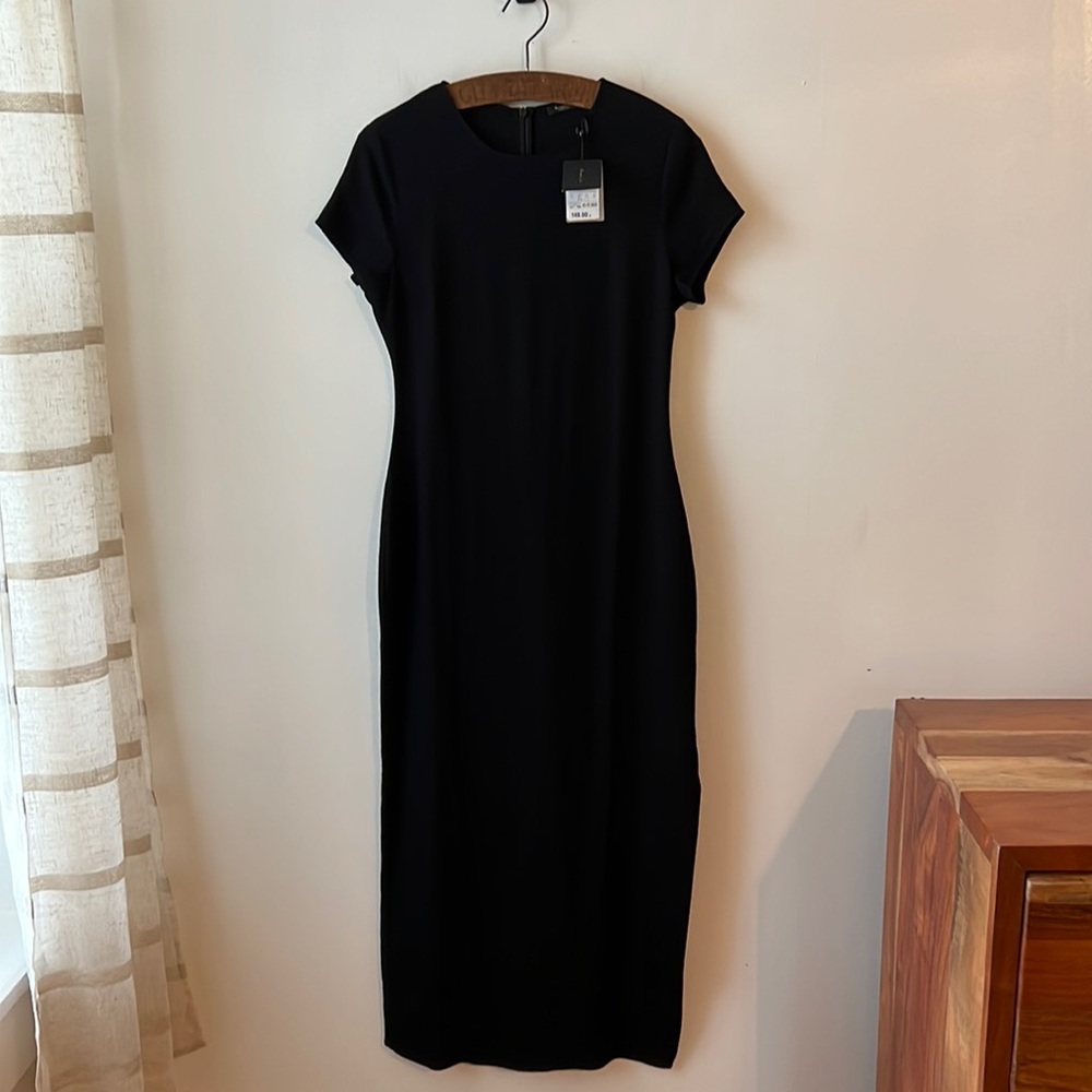 Massimo Dutti NWT Classic Black Maxi Dress With Side Slit.  Size Small.